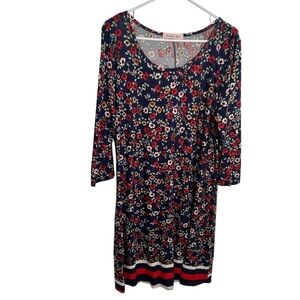 Harlow & Rose Shift Dress Navy Blue Floral 3/4 Sleeve